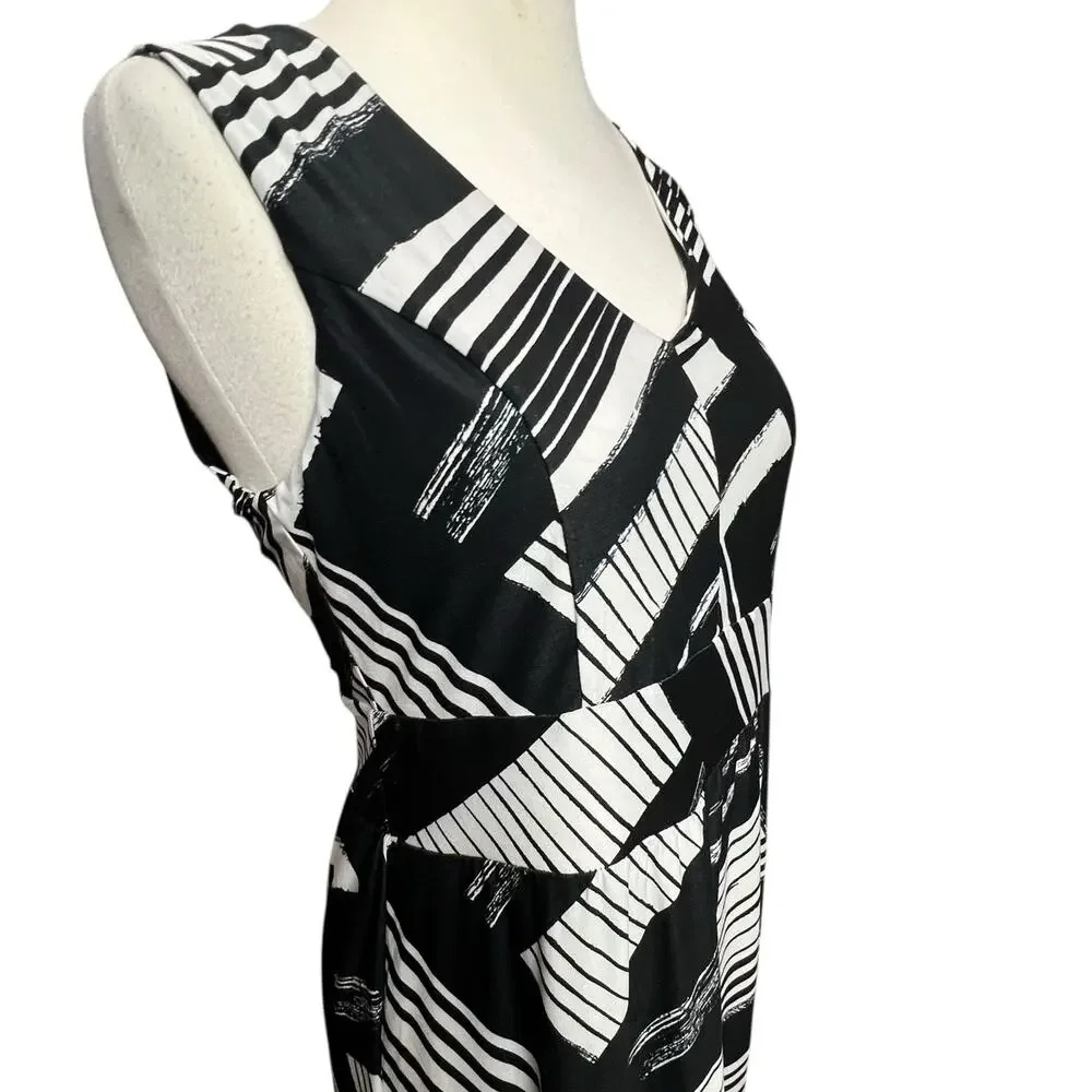 Soma Maxi Dress Womens S Black White Geometric Striped Empire Waist Soft Comfort